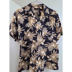 Milano Bay Aloha; Hawaiian; Tropical Shirts. Black Gold Floral; SS; Sz M